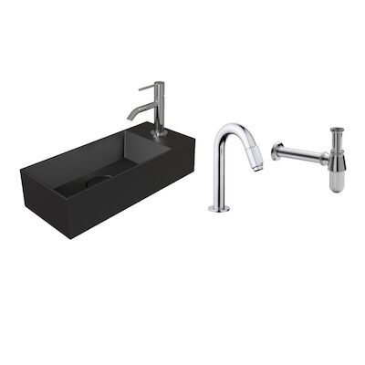 Salenzi Fonteinset Spy Mat Zwart 45×20 cm Chroom (Keuze uit 20 kranen)