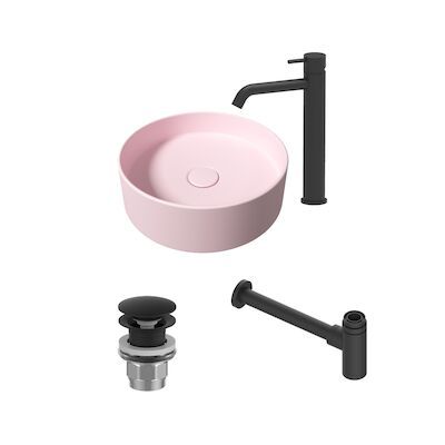 Salenzi Waskomset Hide Circle 40×12 cm Incl Hoge Kraan Mat Roze (Keuze Uit 4 Kleuren Kranen)