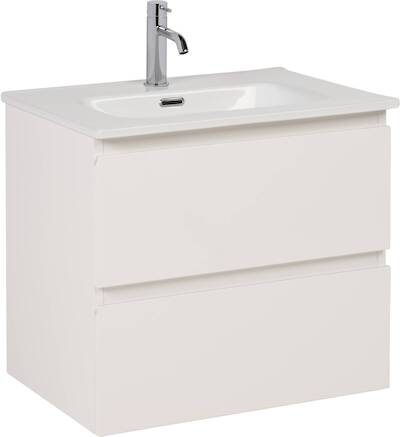Saqu Arvid voorgemonteerd badmeubel met aluminium greeplijst incl. keramische wastafel 61×46,5cm glans wit