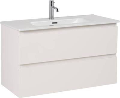 Saqu Arvid voorgemonteerd badmeubel met aluminium greeplijst incl. keramische wastafel 91×46,5cm glans wit