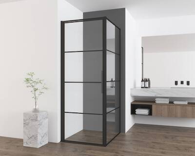 Saqu Dasil industriële douchecabine met draaideur incl. antikalk 90x90x210cm mat zwart