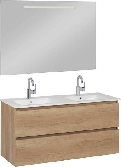 Saqu Diverso Badmeubelset Compleet 120cm inclusief spiegel Nature/Eiken
