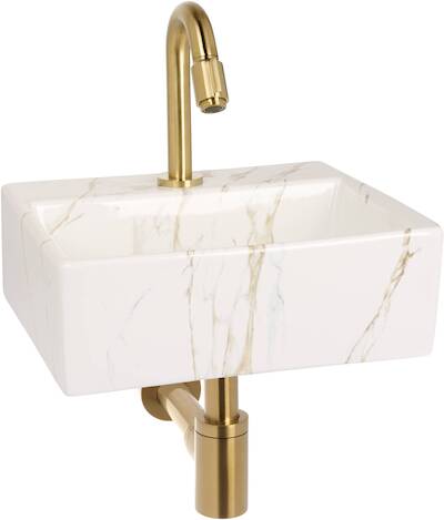 Saqu fonteinset met geborsteld messing kraan 33,5x29x11 cm carrara