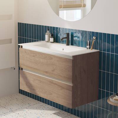 Saqu Gaia voorgemonteerd badmeubel met aluminium greeplijst incl. keramische wastafel 101x51cm toffee