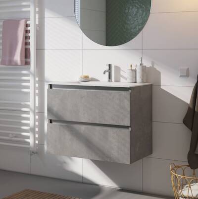 Saqu Gaia voorgemonteerd badmeubel met aluminium greeplijst incl. keramische wastafel 81x46cm beton grijs