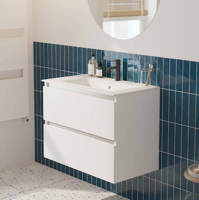 Saqu Gaia voorgemonteerd badmeubel met aluminium greeplijst incl. keramische wastafel 81x51cm glans wit
