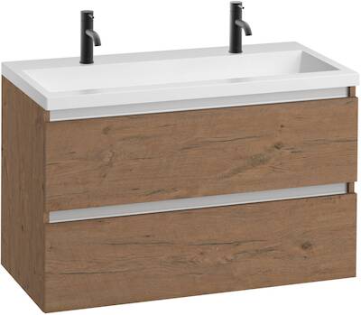 Saqu Gaia voorgemonteerd badmeubel met aluminium greeplijst incl. mat witte wastafel 100×51,5cm wild eiken