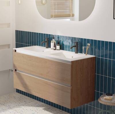 Saqu Gaia voorgemonteerd badmeubel met aluminium greeplijst incl. matte keramische wastafel 121x46cm toffee