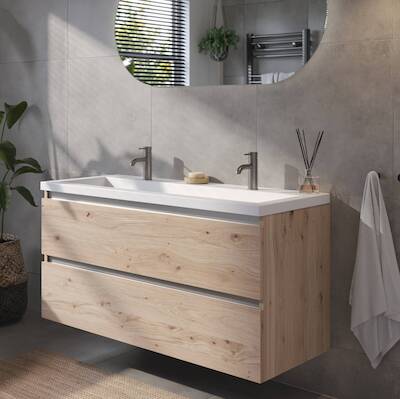 Saqu Gaia voorgemonteerd badmeubel met aluminium greeplijst incl. matte wastafel 120,5x51cm naturel eiken