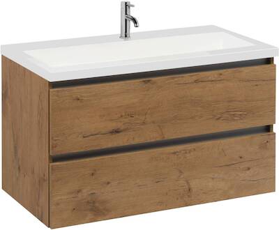 Saqu Gaia voorgemonteerd badmeubel met aluminium greeplijst incl. wastafel 100,5×51,5cm wild eiken