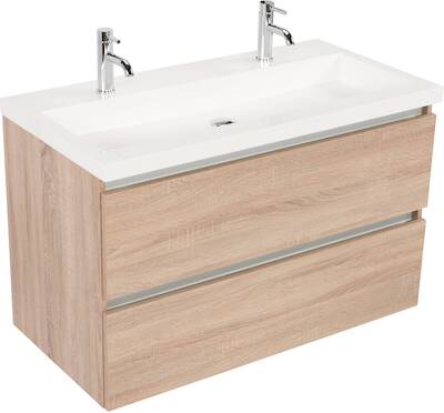Saqu Gaia voorgemonteerd badmeubel met aluminium greeplijst incl. wastafel 100×51,5cm bardolino eiken