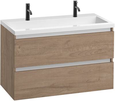 Saqu Gaia voorgemonteerd badmeubel met aluminium greeplijst incl. wastafel 100×51,5cm toffee