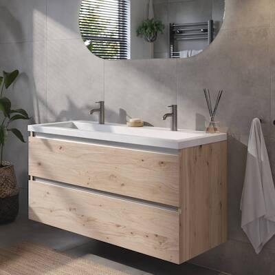Saqu Gaia voorgemonteerd badmeubel met aluminium greeplijst incl. wastafel 120,5x51cm naturel eiken