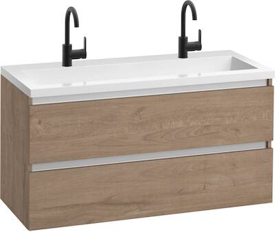 Saqu Gaia voorgemonteerd badmeubel met aluminium greeplijst incl. wastafel 120×51,5cm toffee