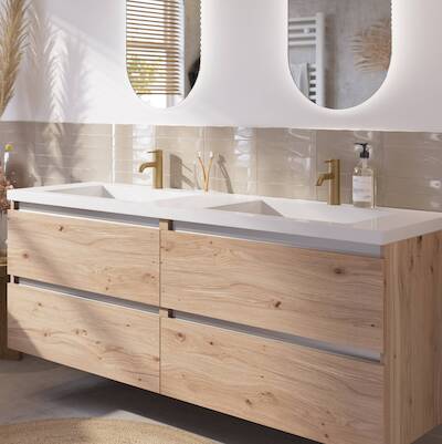 Saqu Gaia voorgemonteerd badmeubel met aluminium greeplijst incl. wastafel 160,5×51,5cm naturel eiken