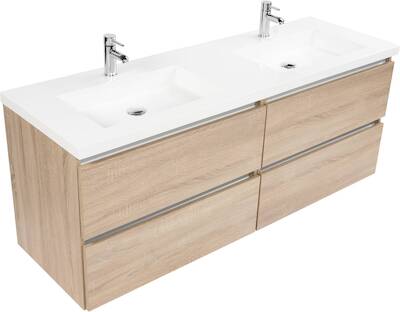 Saqu Gaia voorgemonteerd badmeubel met aluminium greeplijst incl. wastafel 160×51,5cm bardolino eiken