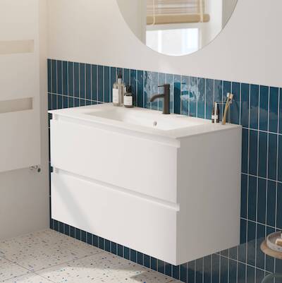 Saqu Gaia voorgemonteerd badmeubel met witte greeplijst incl. keramische wastafel 101x51cm mat wit
