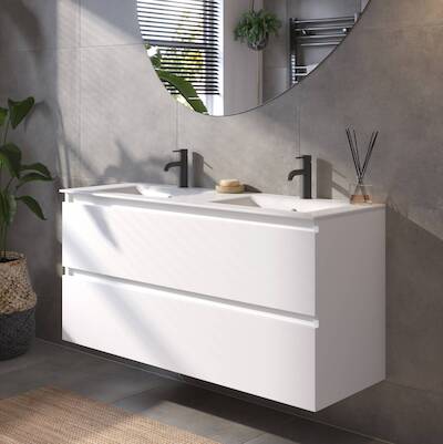 Saqu Gaia voorgemonteerd badmeubel met witte greeplijst incl. keramische wastafel 121x51cm glans wit