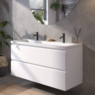 Saqu Gaia voorgemonteerd badmeubel met witte greeplijst incl. wastafel 120,5×51,5cm glans wit