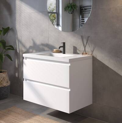 Saqu Gaia voorgemonteerd badmeubel met witte greeplijst incl. wastafel 80,5×51,5cm glans wit