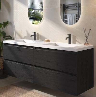 Saqu Gaia voorgemonteerd badmeubel met zwarte greeplijst incl. wastafel 160,5×51,5cm eiken zwart
