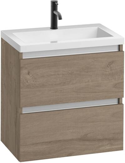 Saqu Gaia voorgemonteerd ondiep badmeubel met aluminium greeplijst incl. wastafel 60x40cm toffee