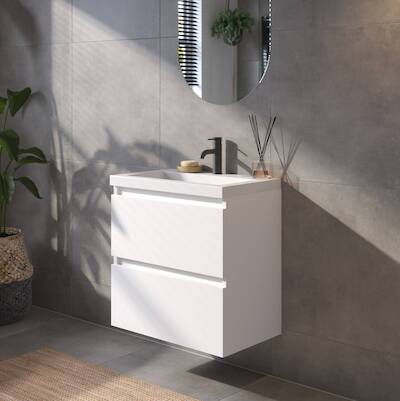 Saqu Gaia voorgemonteerd ondiep badmeubel met witte greeplijst incl. wastafel 60x40cm glans wit