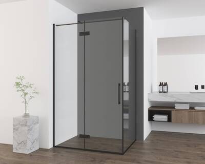 Saqu Gerento douchecabine met draaideur links incl. antikalk 120x90x210cm mat zwart