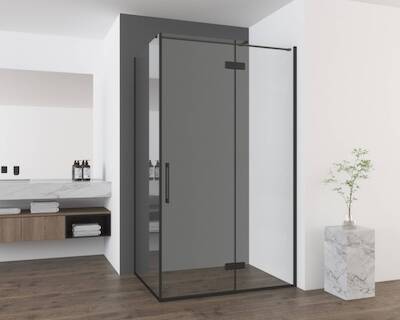 Saqu Gerento douchecabine met draaideur rechts incl. antikalk 120x90x210cm mat zwart