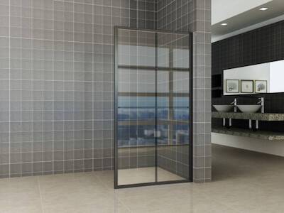 Saqu Industrial Black douchewand met handdoekhouder 100x200cm Helder glas/Mat zwart