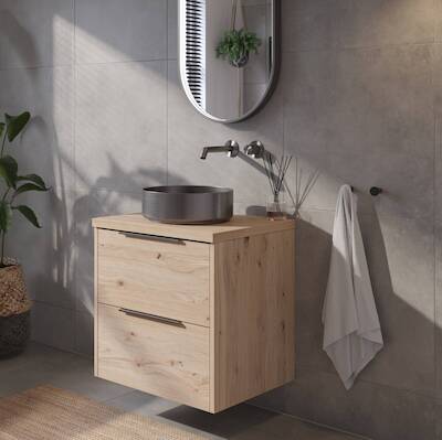 Saqu Lima voorgemonteerd badmeubel incl. afdekblad met grafiet greep 60cm naturel eiken