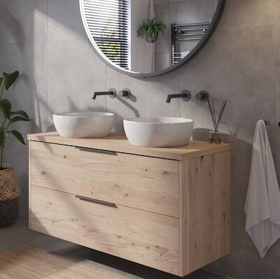 Saqu Lima voorgemonteerd badmeubel incl. afdekblad met mat zwarte greep 120cm naturel eiken