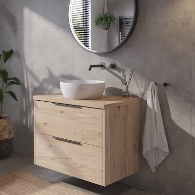 Saqu Lima voorgemonteerd badmeubel incl. afdekblad met mat zwarte greep 80cm naturel eiken