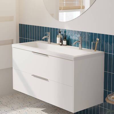 Saqu Lima voorgemonteerd badmeubel met chromen greep incl. wastafel 120,5×51,5cm glans wit