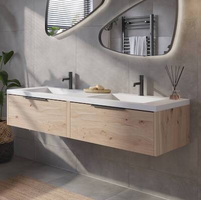 Saqu Lima voorgemonteerd badmeubel met mat zwarte greep incl. wastafel 160,5×51,5cm naturel eiken