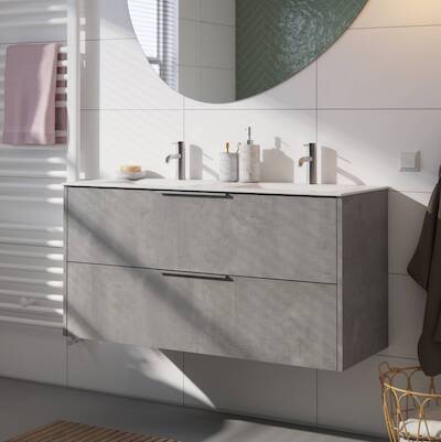 Saqu Lima voorgemonteerd badmeubel met rvs greep incl. keramische wastafel 121x51cm beton grijs