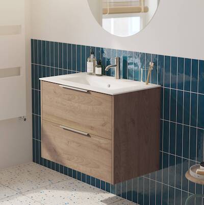 Saqu Lima voorgemonteerd badmeubel met rvs greep incl. keramische wastafel 81x51cm toffee
