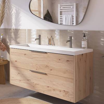 Saqu Lima voorgemonteerd badmeubel met rvs greep incl. matte wastafel 120,5x51cm naturel eiken