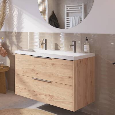 Saqu Lima voorgemonteerd badmeubel met rvs greep incl. wastafel 100,5×51,5cm naturel eiken