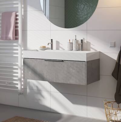 Saqu Lima voorgemonteerd badmeubel met rvs greep incl. wastafel 100x46cm beton grijs