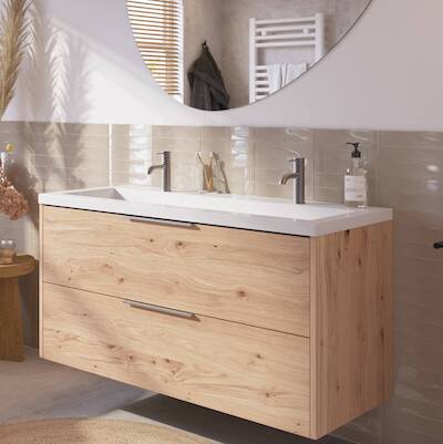 Saqu Lima voorgemonteerd badmeubel met rvs greep incl. wastafel 120,5×51,5cm naturel eiken