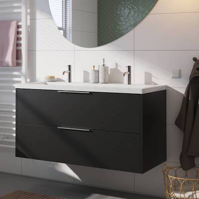 Saqu Lima voorgemonteerd badmeubel met rvs greep incl. wastafel 120,5×51,5cm zijdeglans zwart