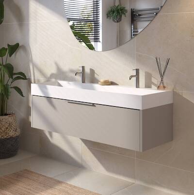 Saqu Lima voorgemonteerd badmeubel met rvs greep incl. wastafel 120x46cm mat greige