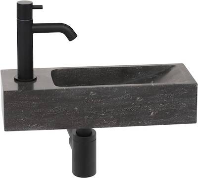 Saqu Nature Collection fonteinset met mat zwarte kraan links natuursteen