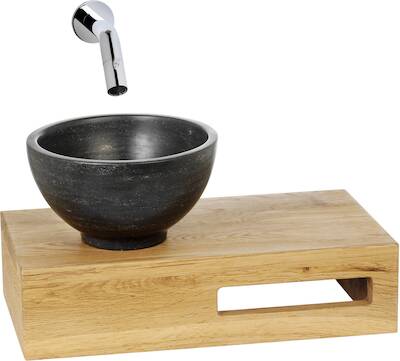 Saqu Nature Collection fonteinset planchet met fonteinkom links eiken/natuursteen