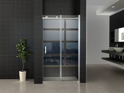 Saqu Roll 2-delige Schuifnisdeur 110×200 cm Aluminium Nanoglas Chroom