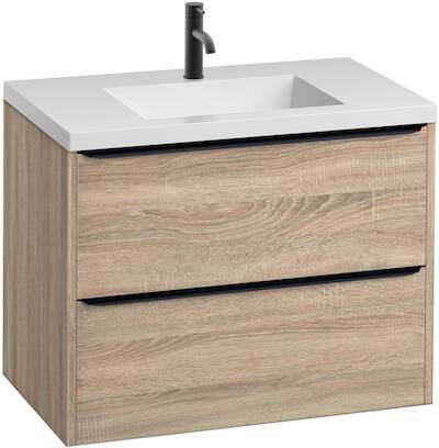 Saqu Salto voorgemonteerd badmeubel incl. mat witte wastafel 80x52cm bardolino eiken/zwart
