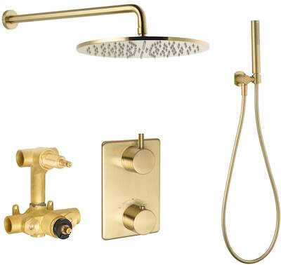 Saqu Shine doucheset inbouw Wand Ø 30cm geborsteld messing