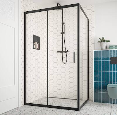 Saqu Sturdy douchecabine met schuifdeur incl. antikalk 130x100x200cm mat zwart