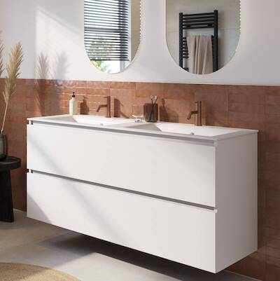 Saqu Terra voorgemonteerd badmeubel incl. mat witte keramische wastafel 141x51cm super wit mat